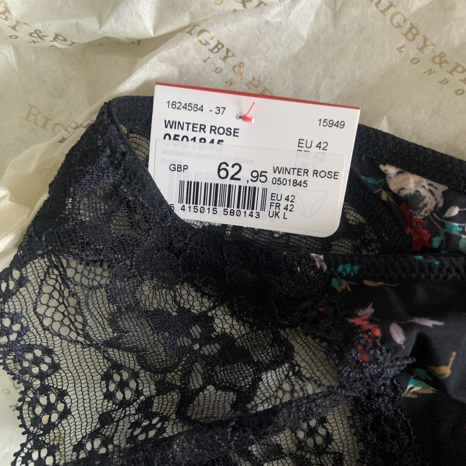 Rigby and Peller exquisite black Lace Lingerie Set Large Bnwt