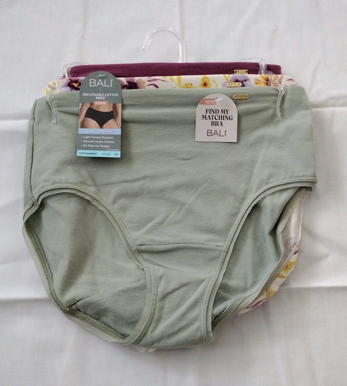 Bali DFLEB3 Cotton Collection 5/S Brief Panty – 3 Pack ASSORTED COLORS NWT