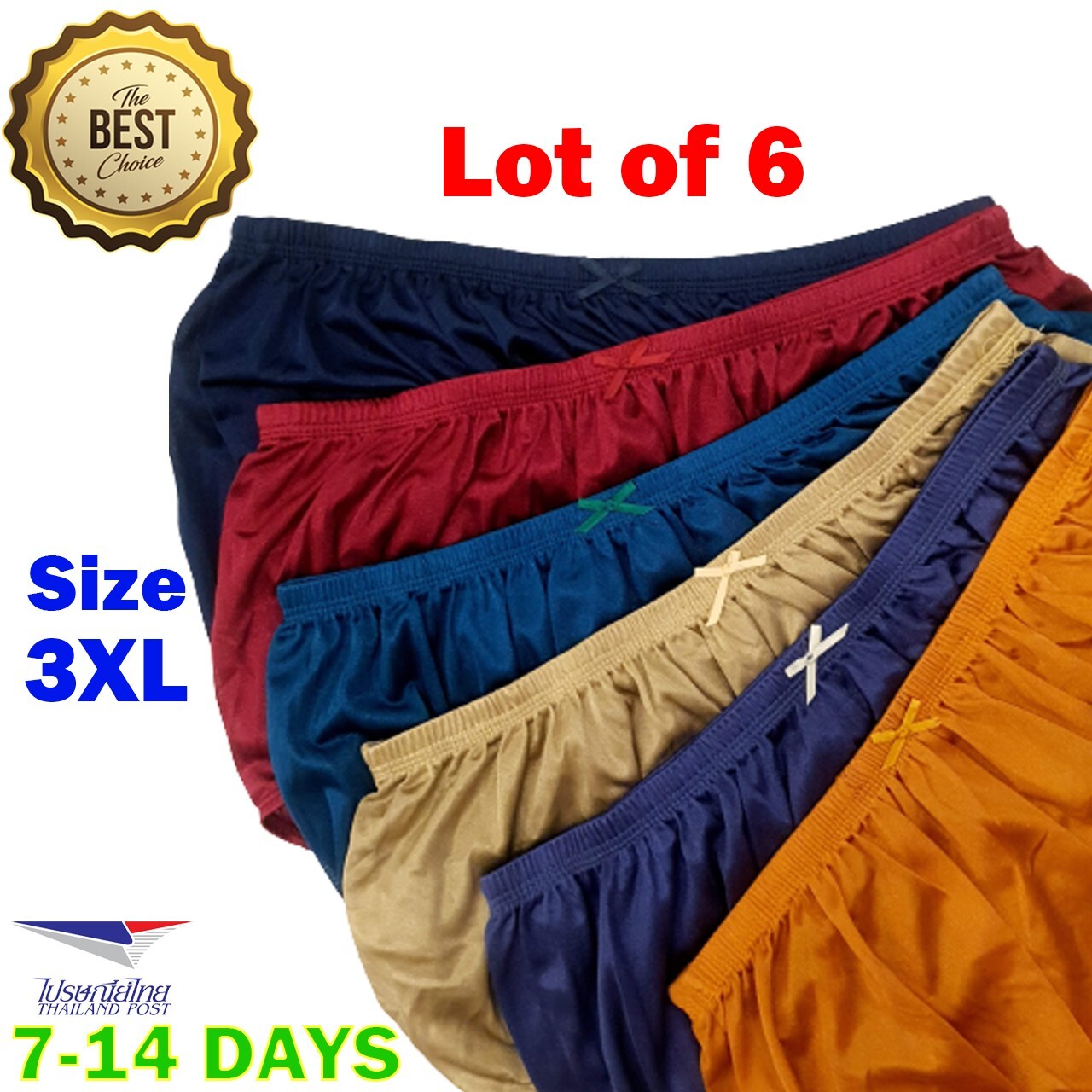 6x Briefs Panties Nylon Silky Glossy Size 3XL Hips 44-54 Inch Granny High Waist