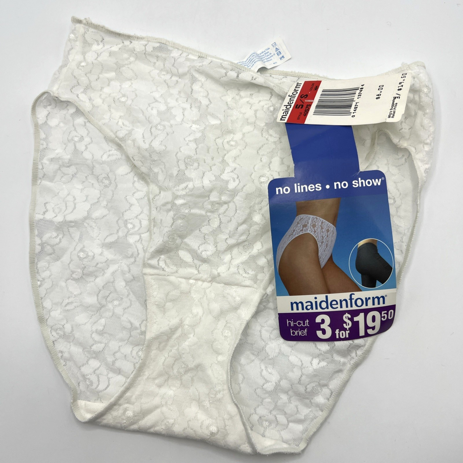Maidenform Hi Cut Lace Panty White Underwear Womens Small 5 Sheer NWT #40575