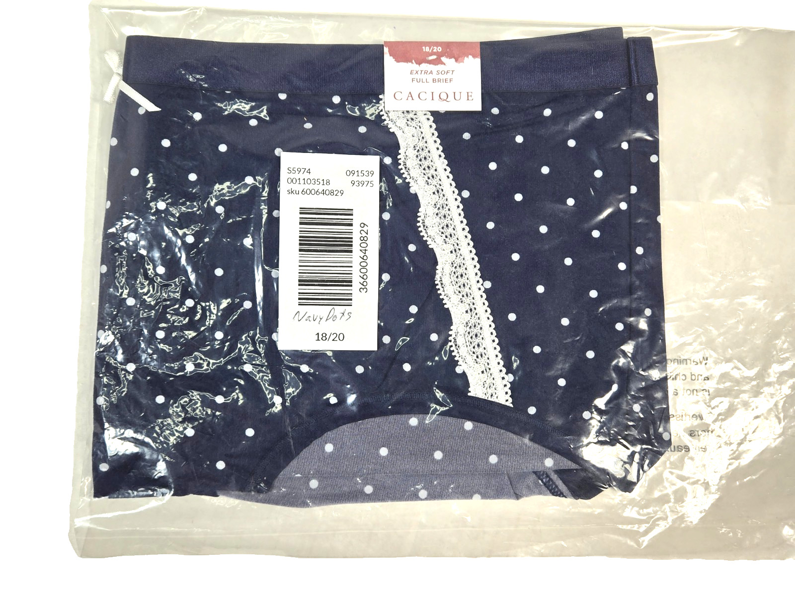 Women Panty Cacique New With Tags Nylon Blend Extra Soft Brief 18/20