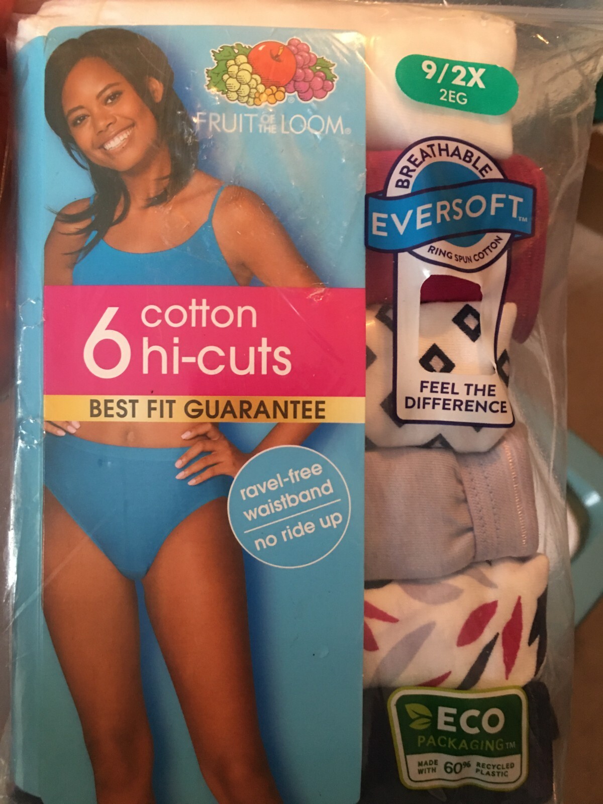 Womens 6 Pair Pack Cotton Hi-Cut Panties Size 9 / 2X Multi-colors Patterns NWT