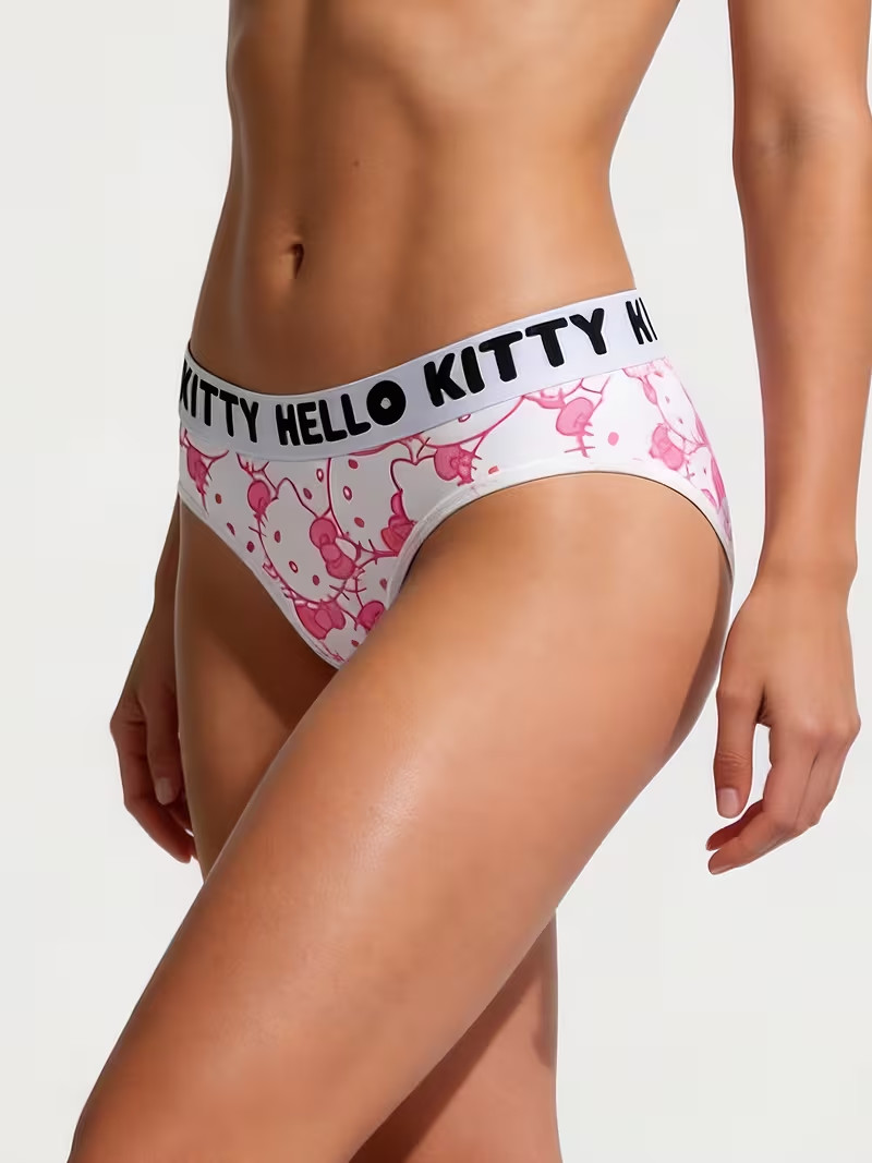 Women’s Sanrio Hello Kitty Licensed White Kawaii Y2K Cute Logo Bikini Panties