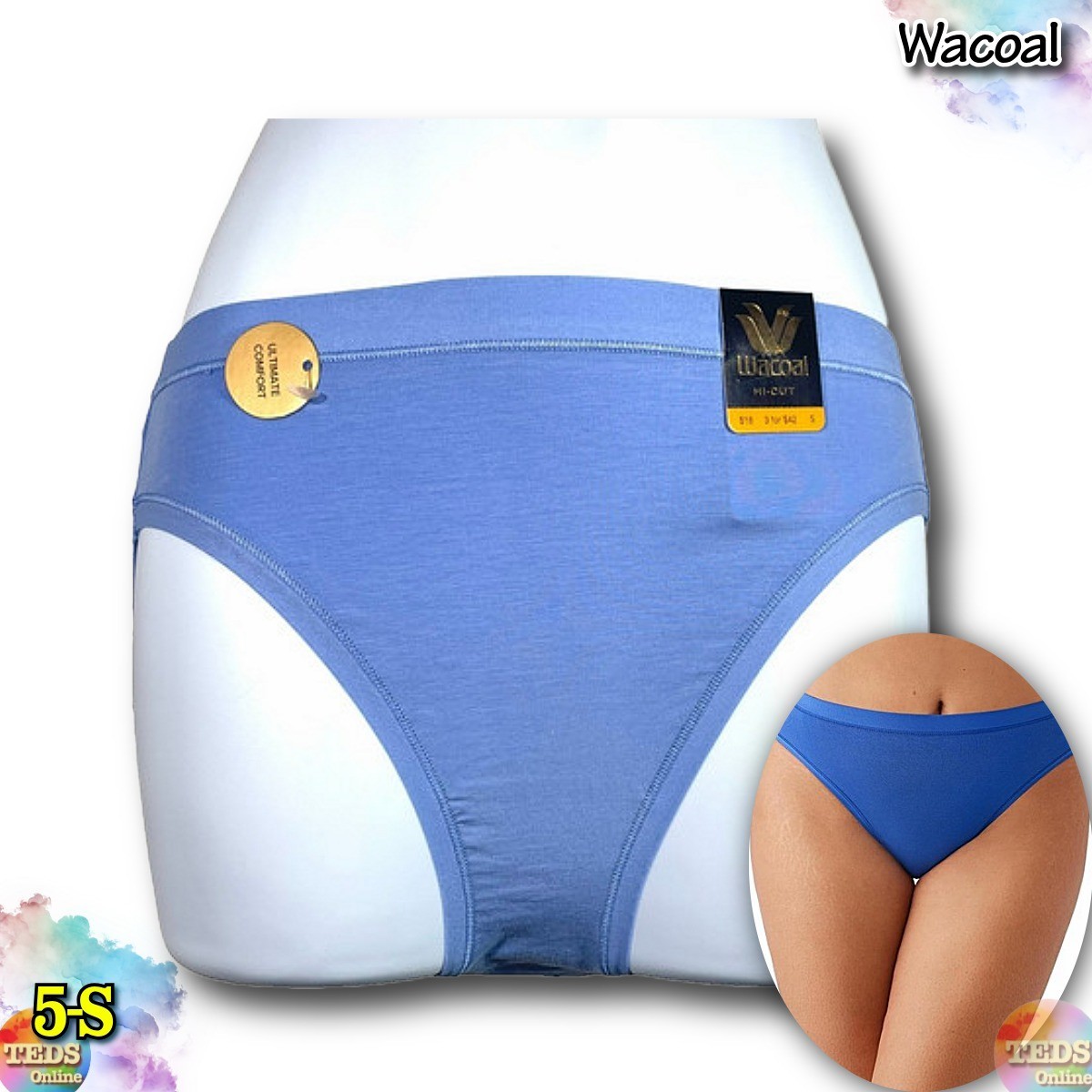 NWT Wacoal Women’s 5-S Understated Cotton Hi-Cut Underwear 879362 Blue