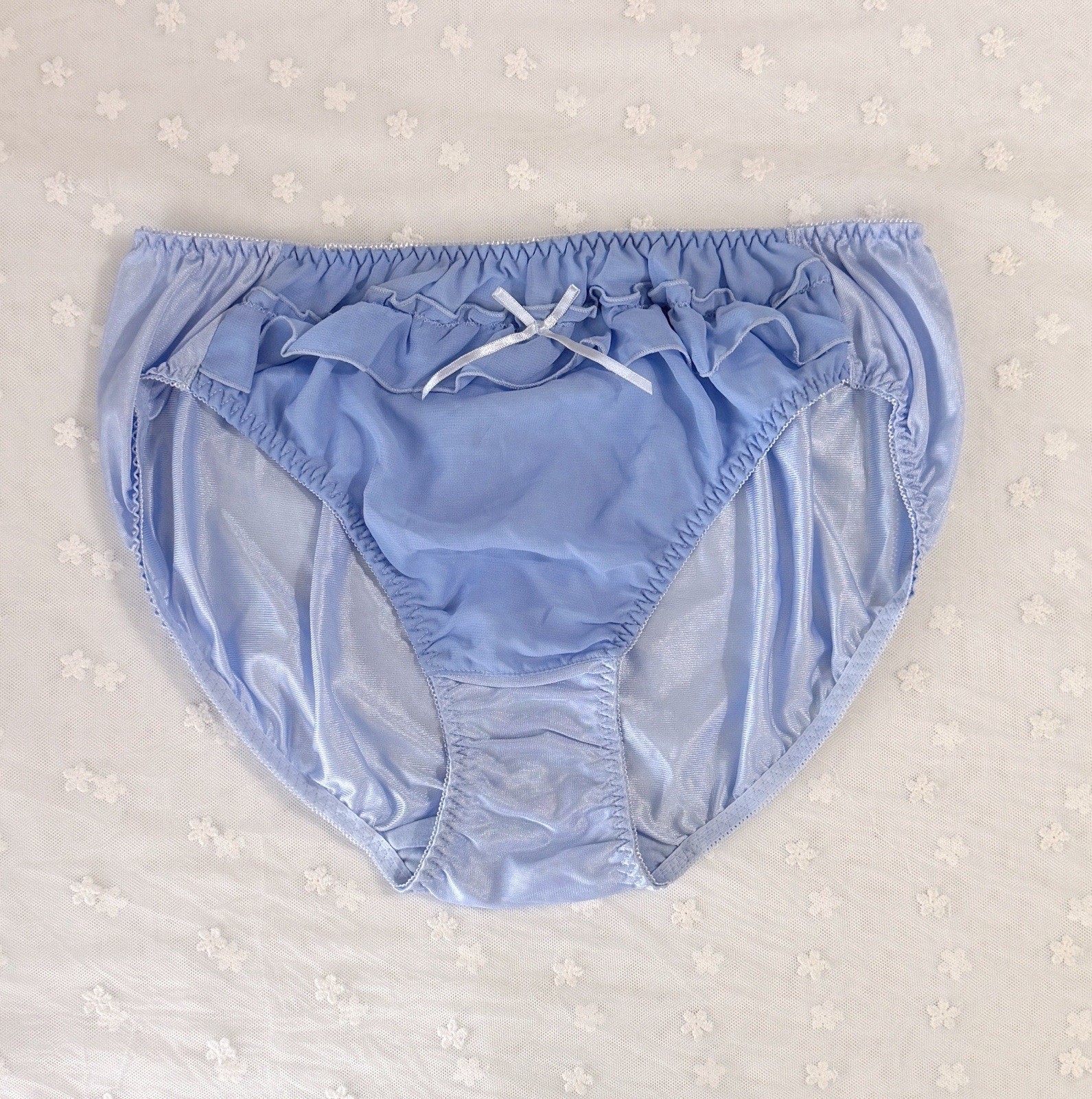 US-XL/JP-5L Japanese Chiffon Ruffle Trim Bow Glossy Smooth Tricot Nylon Panties