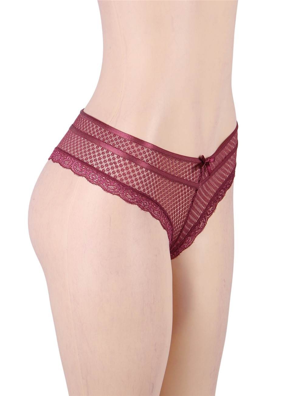 WOW BABE Purple Pattern Lace Open Crotch French Knickers Panty Thong Size 8-10