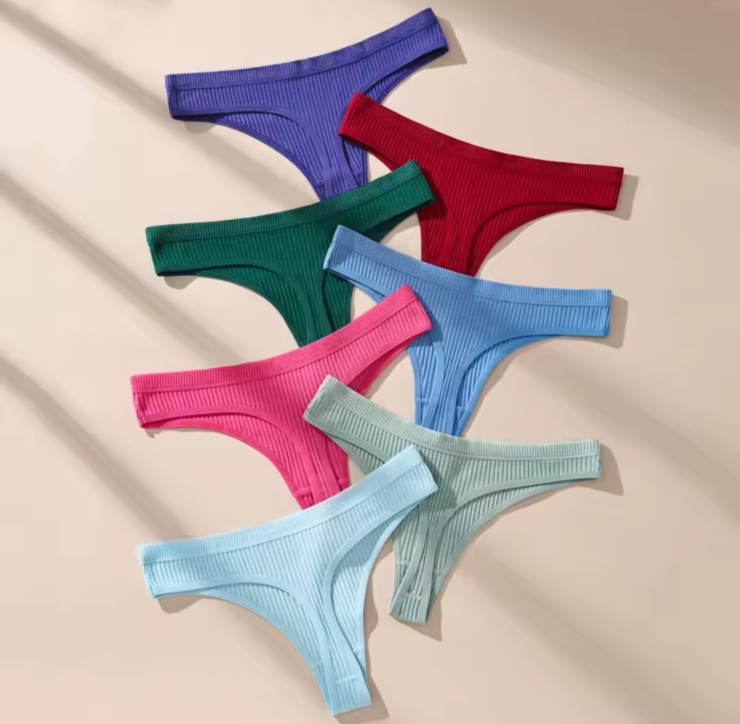 7 Pack Women’s Thongs Ribbed Underwear Thong Set Brief Thongs G-string Colorful