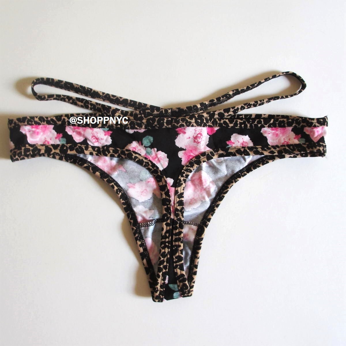 Victoria’s Secret Cotton Strappy Thong Panty Rose Floral Leopard Size S M