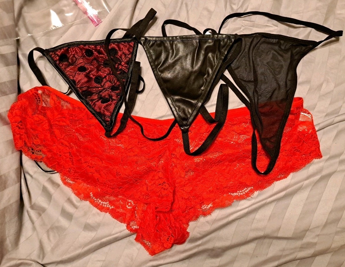 2 Black Thongs 1 Red/black Thong 1 Red Lace Boyshort 3X 4X