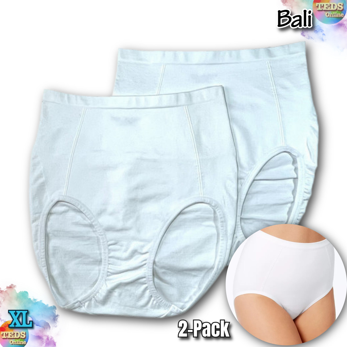 NWOT Bali Womens XL Extra Firm Tummy-Control Seamless Brief 2 Pack X245, White