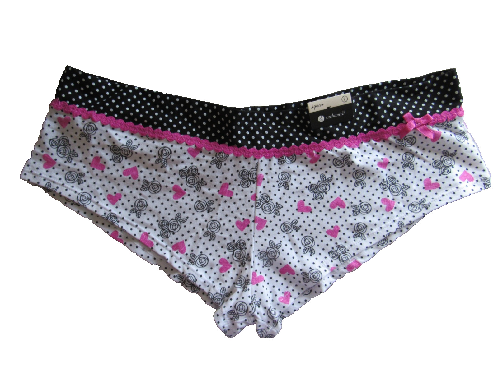 enchanted hipster panty stretch cotton polka dots/hearts/roses size 7 NWT