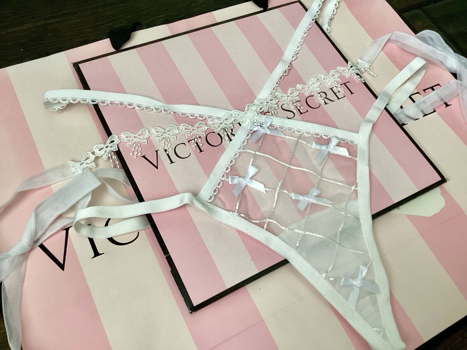 NEW Victoria’s Secret For Love & Lemons Fiorella Sensual White Thong Panty XL