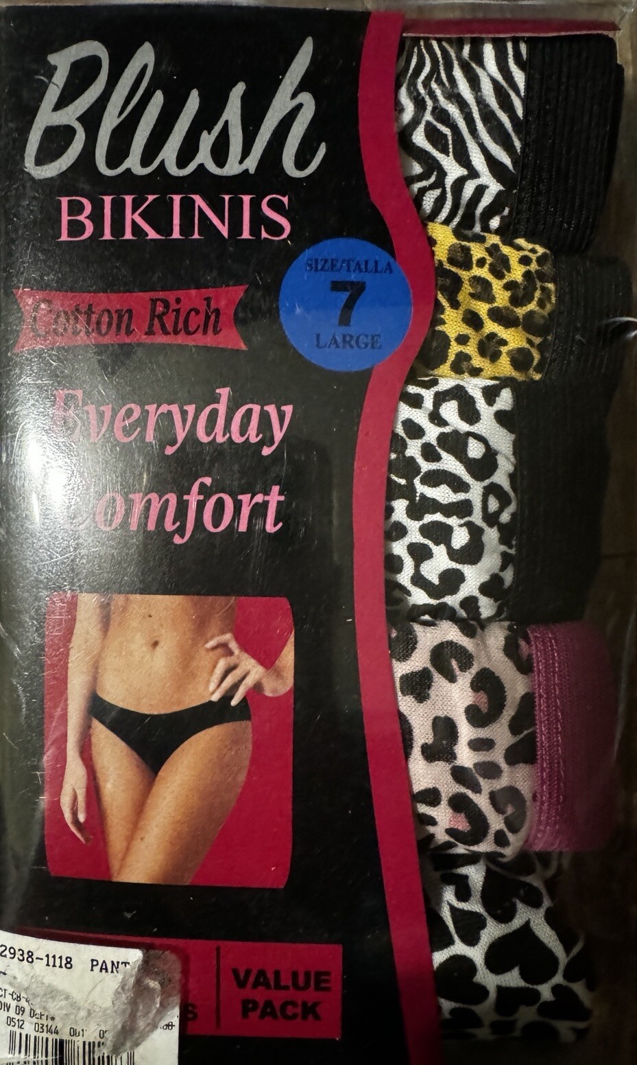 Blush Bikinis Cotton Rich Everyday Comfort Size 7 Animal Prints 5 Pack