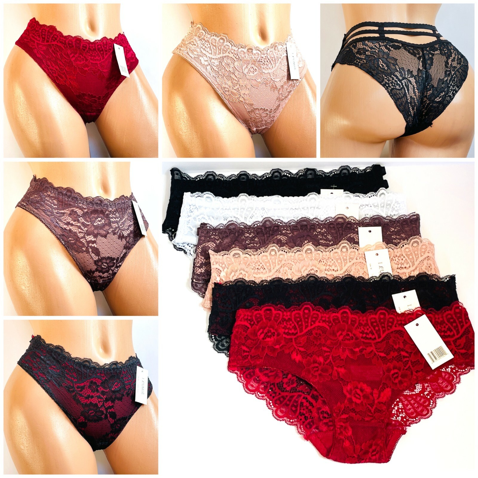 6-12 Bikini CHEEKY strappy detail Lace 2 tone Seamless Silky Underwears 711 S-XL