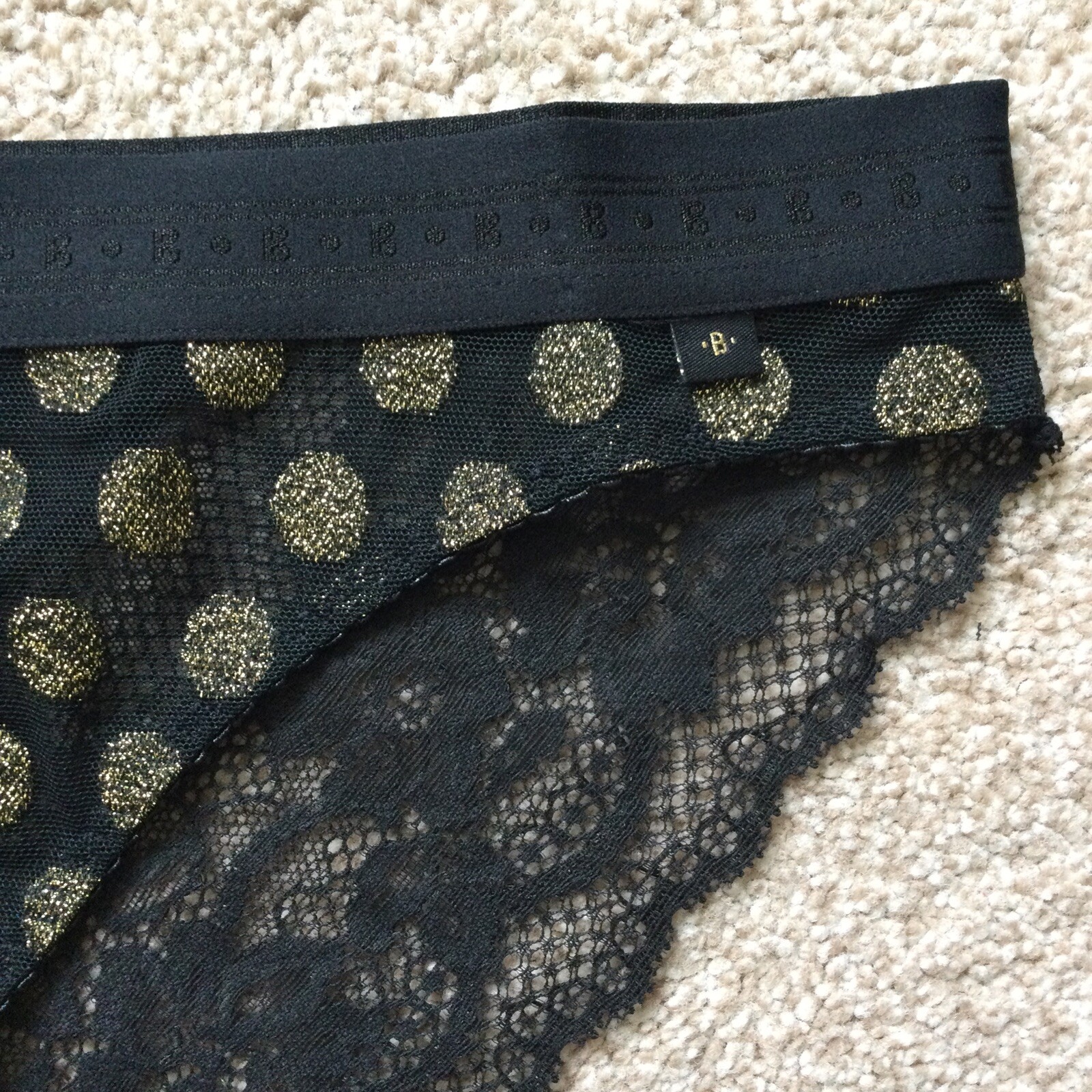 2 x M&S Size 8 – 10 Small Boutique Pretty Bikini Knickers Black Gold Mesh S