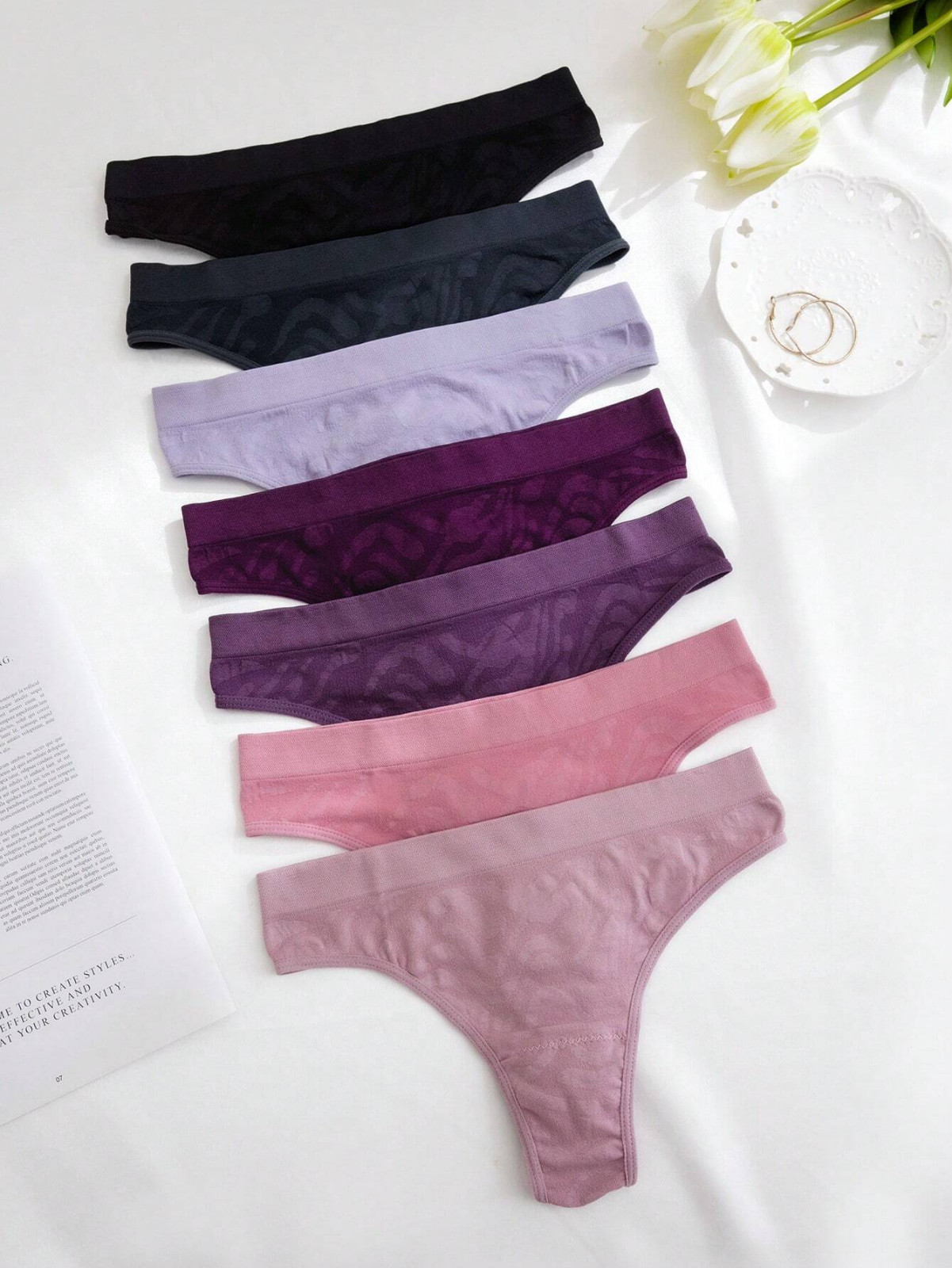 Women’s Comfortable Seamless Stretchy High Rise Cheeky Thong Panties – Pack of 7