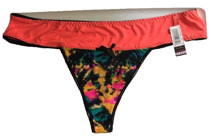 Electric Orange Thong Panties Size 4X/11 Multi Colored Floral Body Solid Waist
