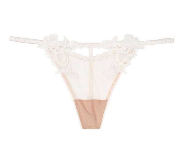 Victorias Secret Coconut White Buff Mesh Floral V-String Thong Size XL Sheer NWT