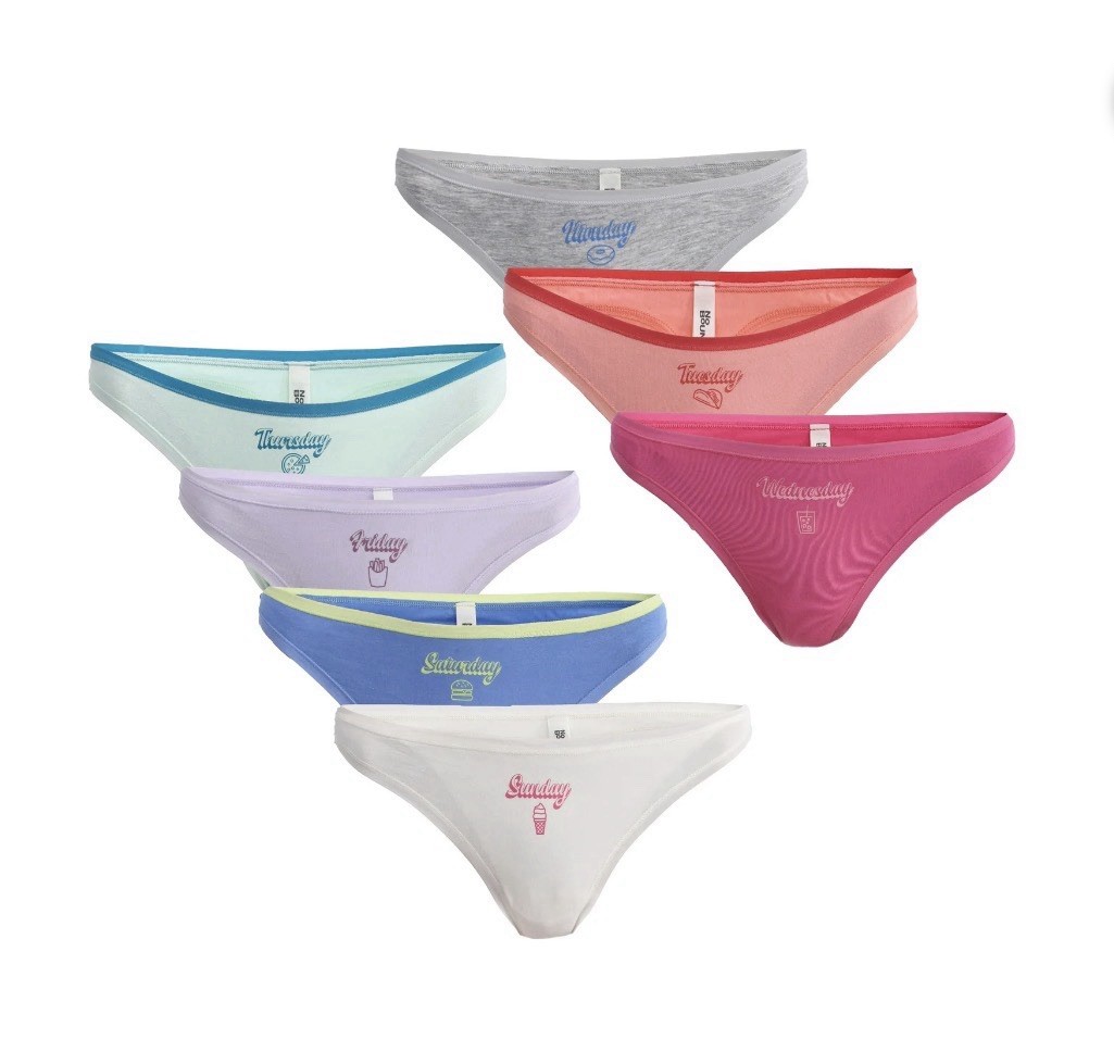 7-Pair NO BOUNDARIES Women’s XS (0-2) Cotton Thong Mid-Rise Days Of The Week