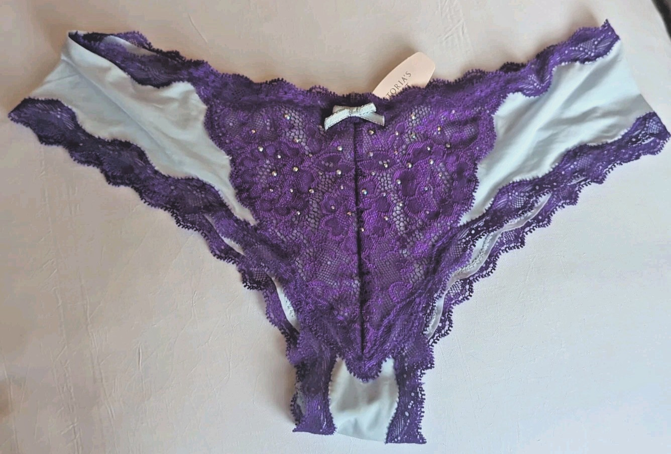Dream Angels Cheeky Med Smooth Purple Lace sparkle panties Victoria’s Secret NWT