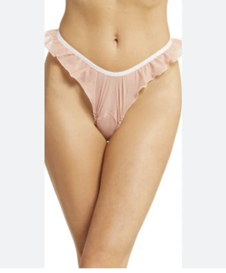 HAH by Free People Fly Girl Panty Womens Size XS Bronze Mesh Ruffled Thong NEW