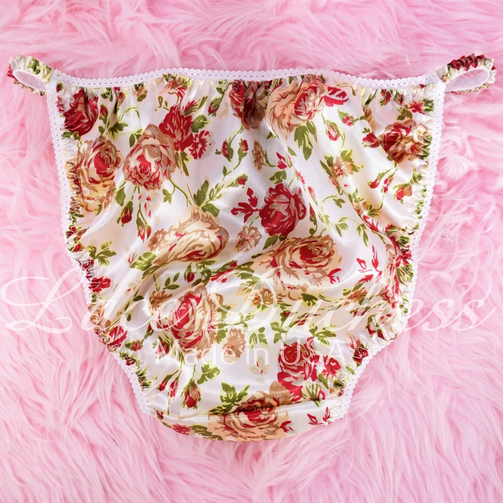 80s Style Sissy SATIN Floral ROSES Garden string bikini Panties Mens + Womens