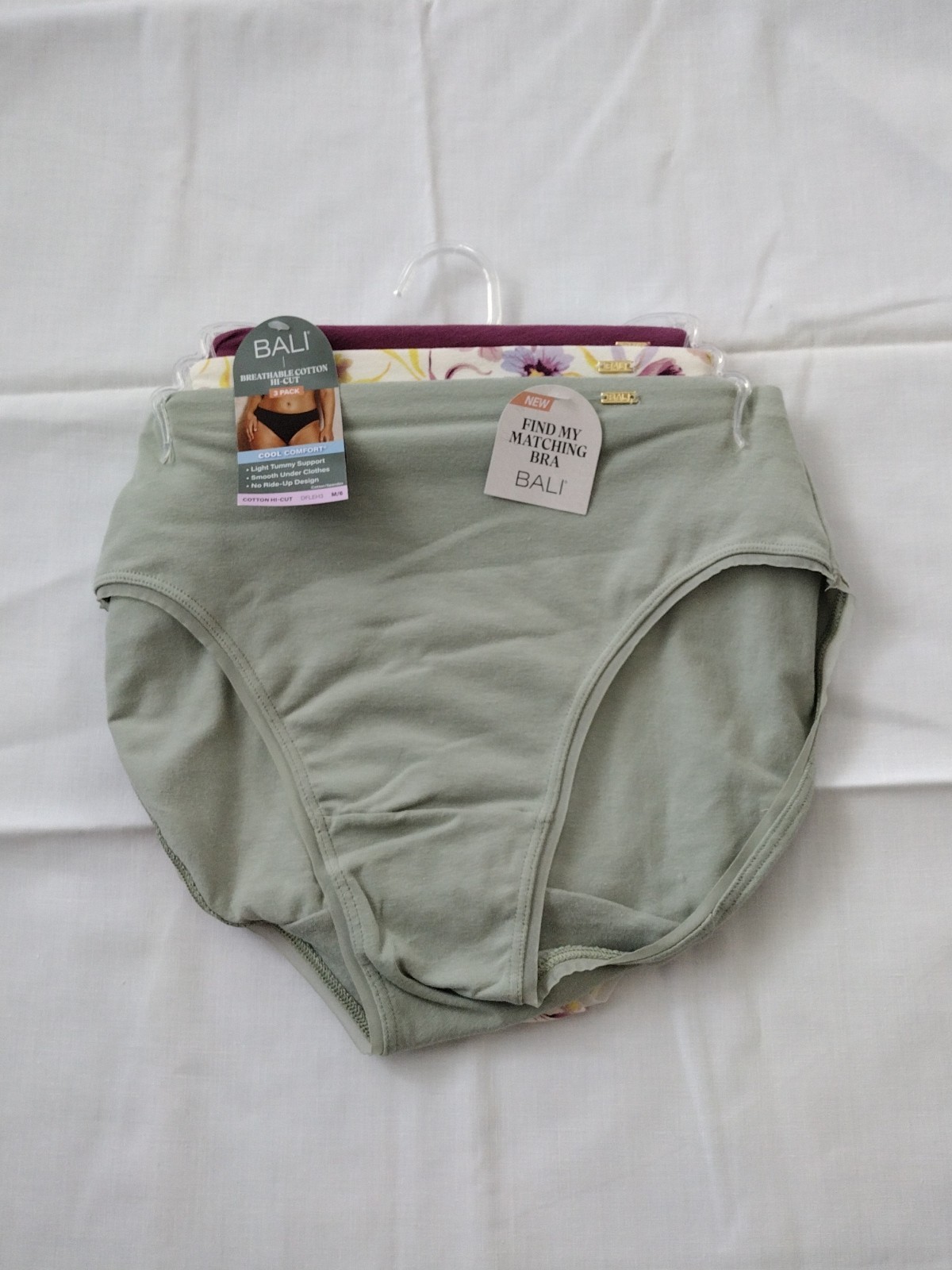 Bali M/6 ASSORTED COLORS DFLEH3 Cotton Collection Hi-Cut Panty – 3 Pack NWT