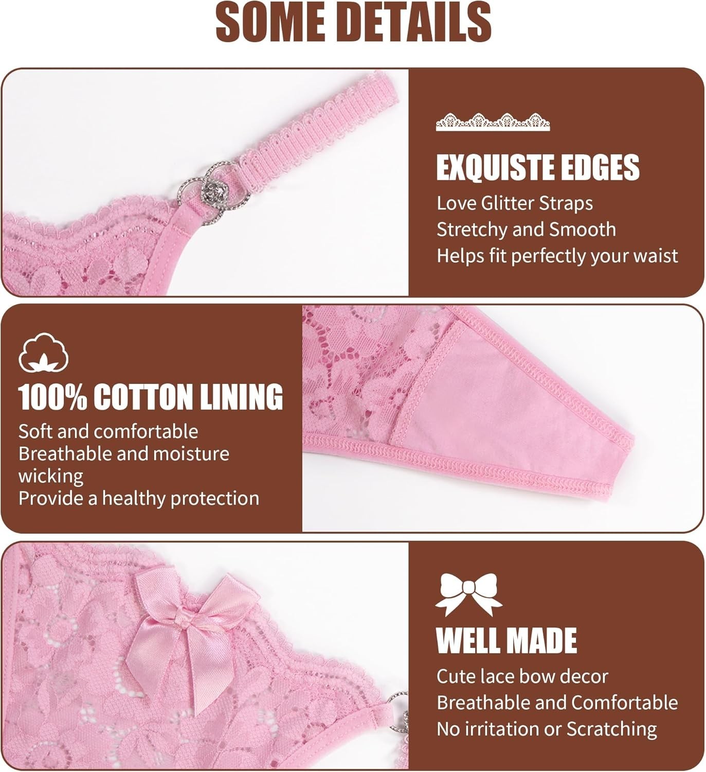 Bragas Sexy para Mujer 4Pack Ropa Interior Sensual Tanga de Encaje Patrón Floral