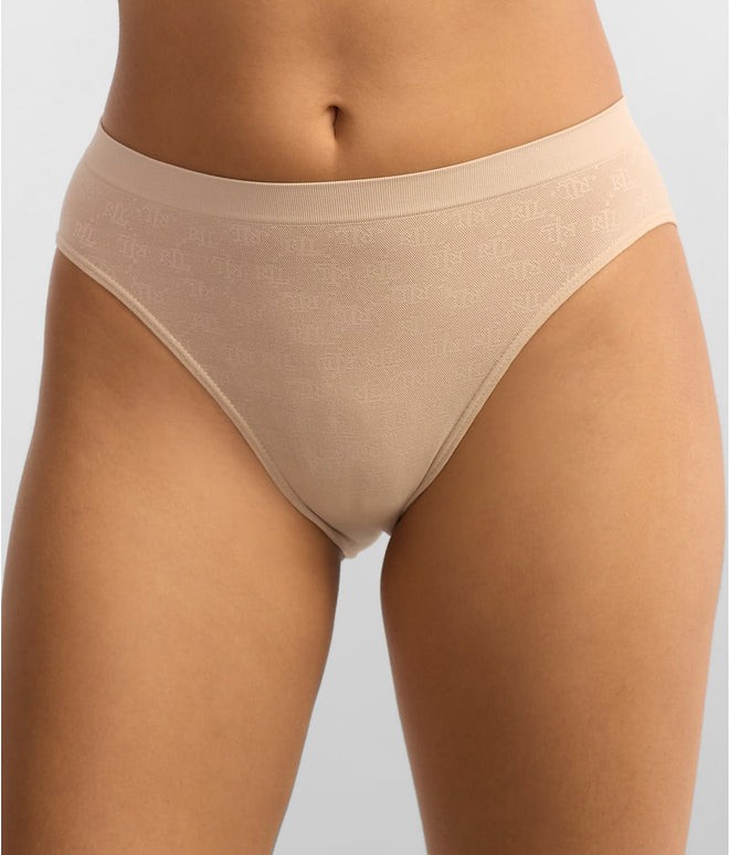 Lauren Ralph Lauren Monogram Mesh Bikini Brief Underwear 4L0048 Beige Size S