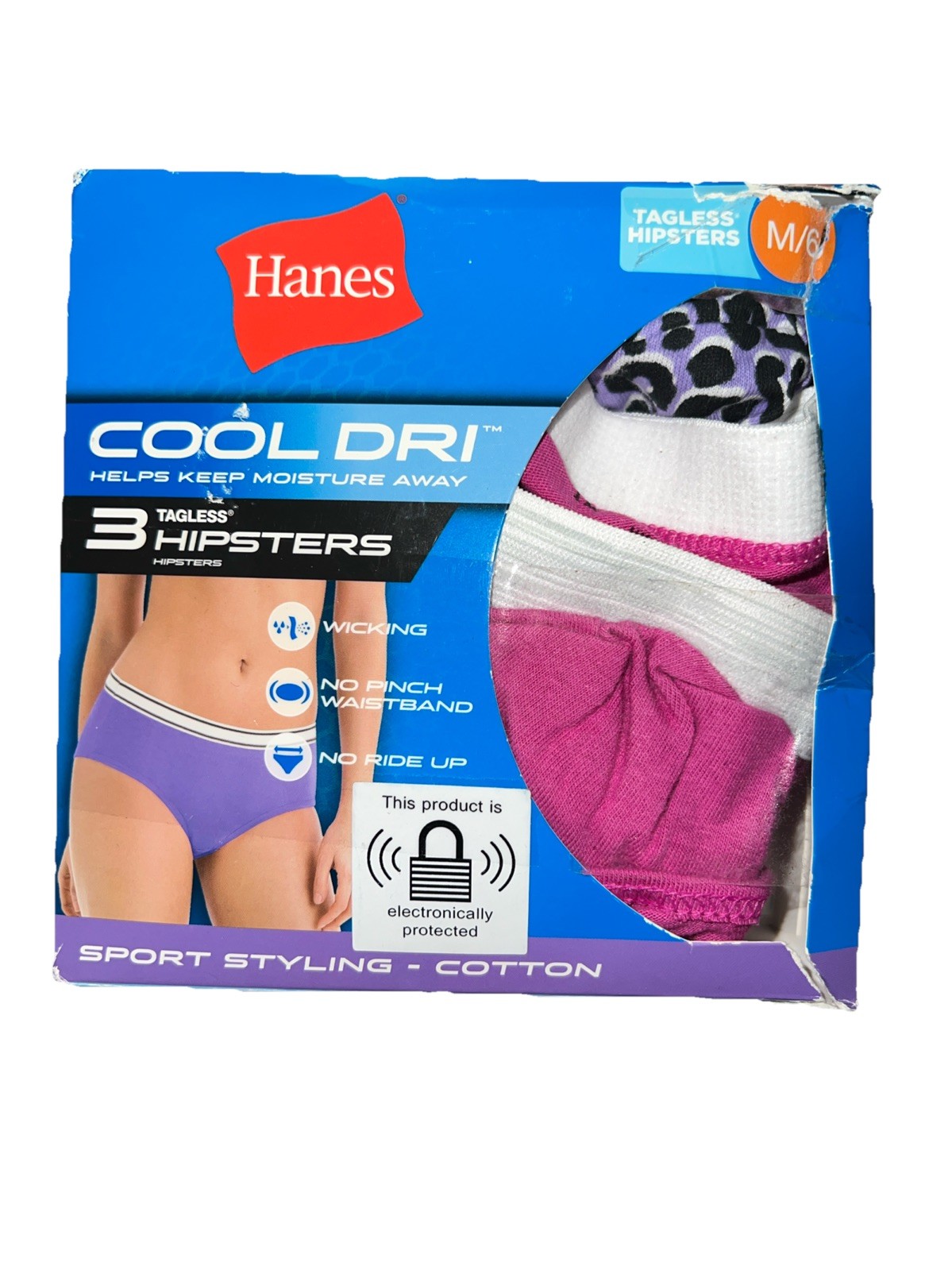 Hanes Cool Dri Womens Size M/6 Hipster No Pinch Panties Tagless 3ct Package New