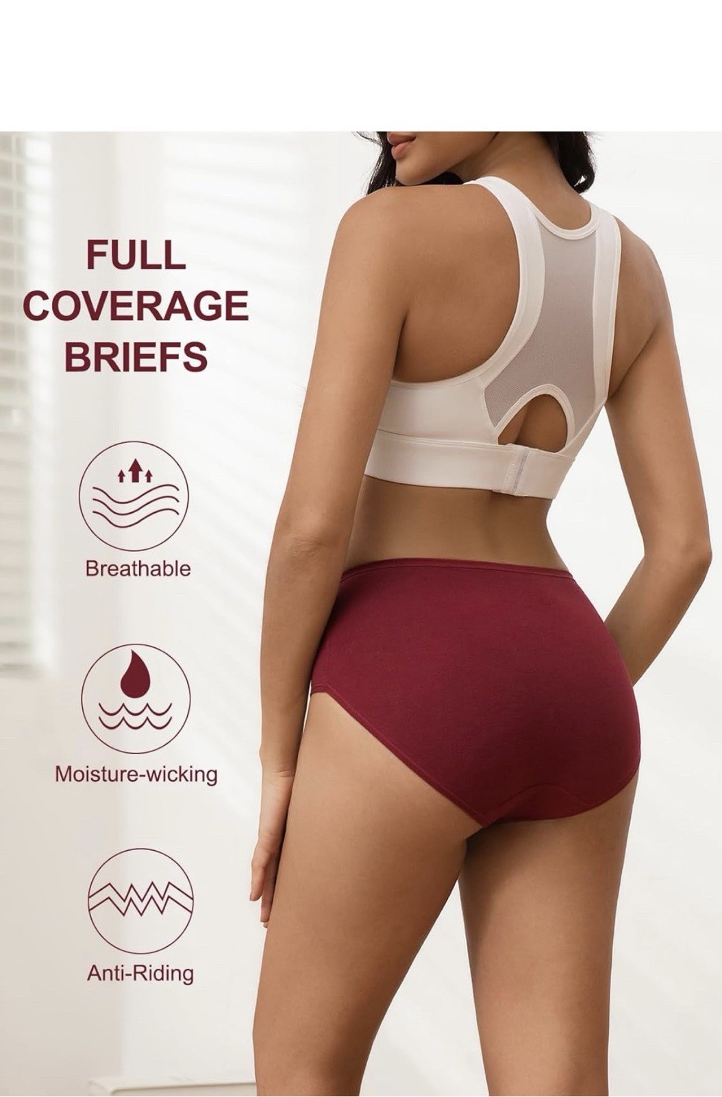 High Waist Full Coverage Brief Panties 5 Pack S Multicolor Cotton Spandex