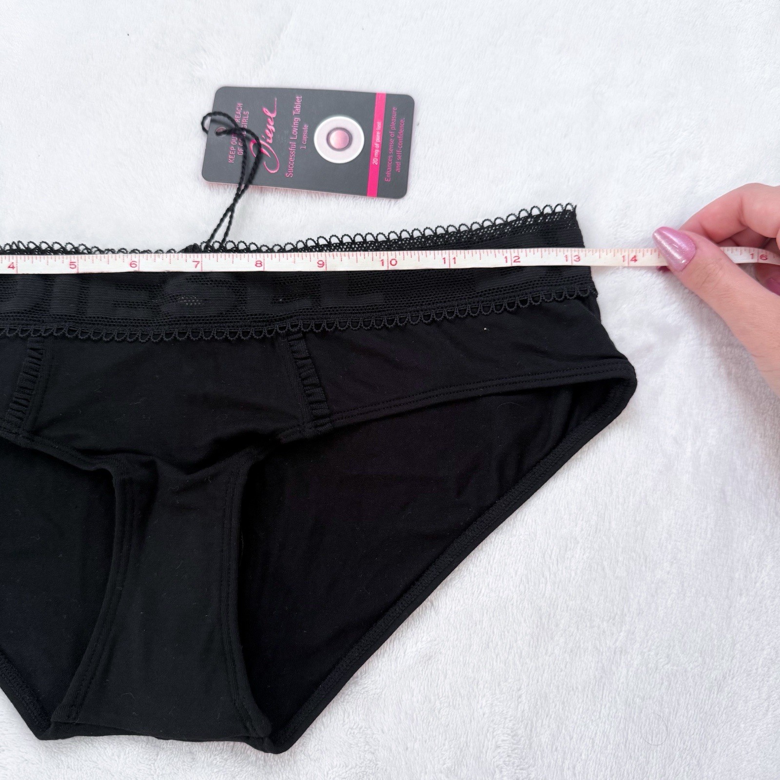 Diesel Vintage Black Fabric/Lace Bikini Panties Medium Deadstock NWT Cute Sexy