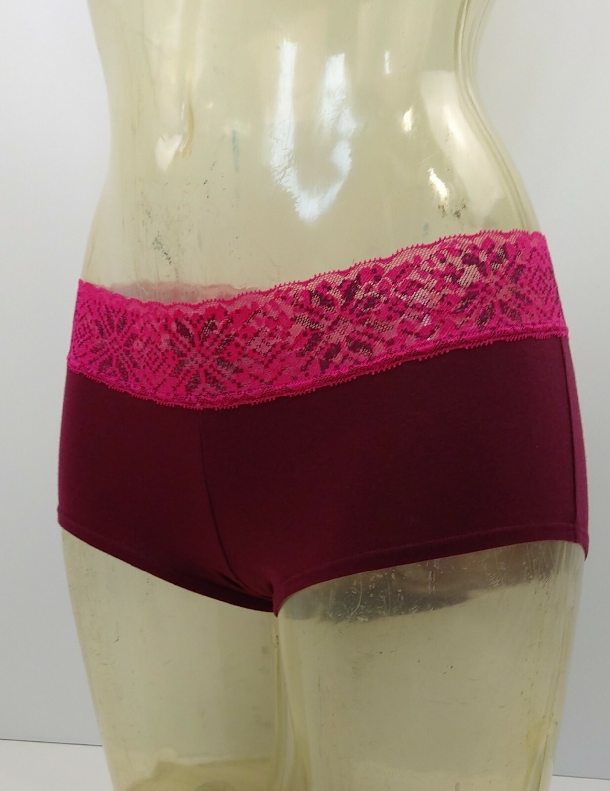 La Senza Claret (Red) Contrast Lace Trim Boyshort Knickers/Briefs – Size S to XL