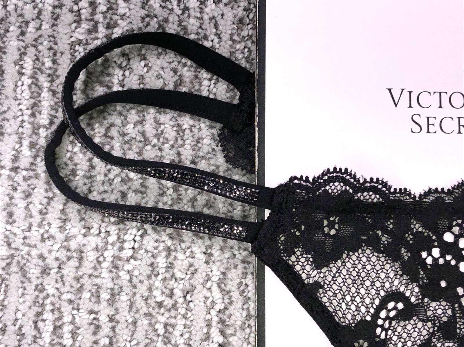 Victoria’s Secret Dream Angels NWT XL Black Lace Shine Strap Brazilian Panty