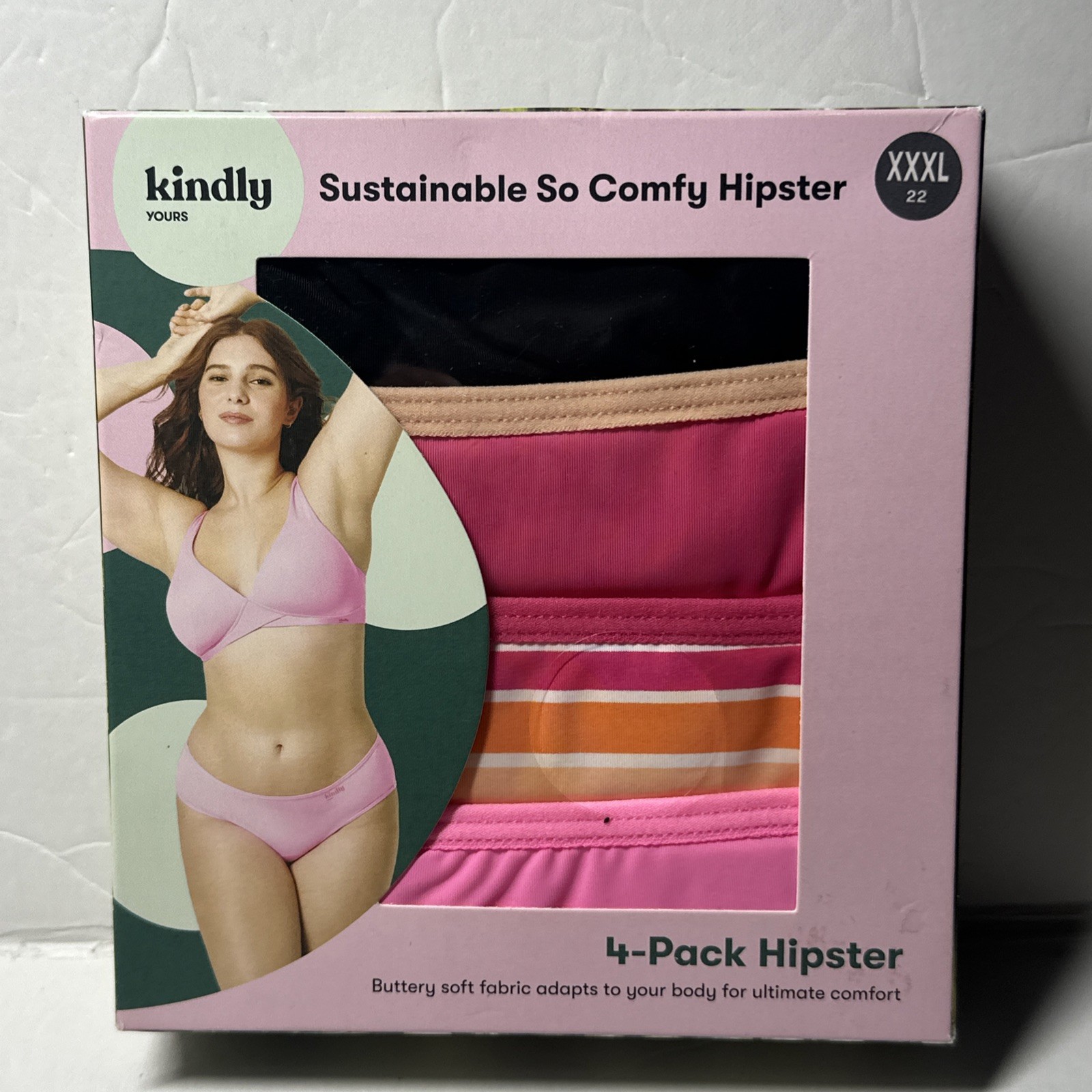 Kindly Yours So Comfy Hipster Underwear 4 Pack 3XL (22)Pink,Magenta,Stripe,Black