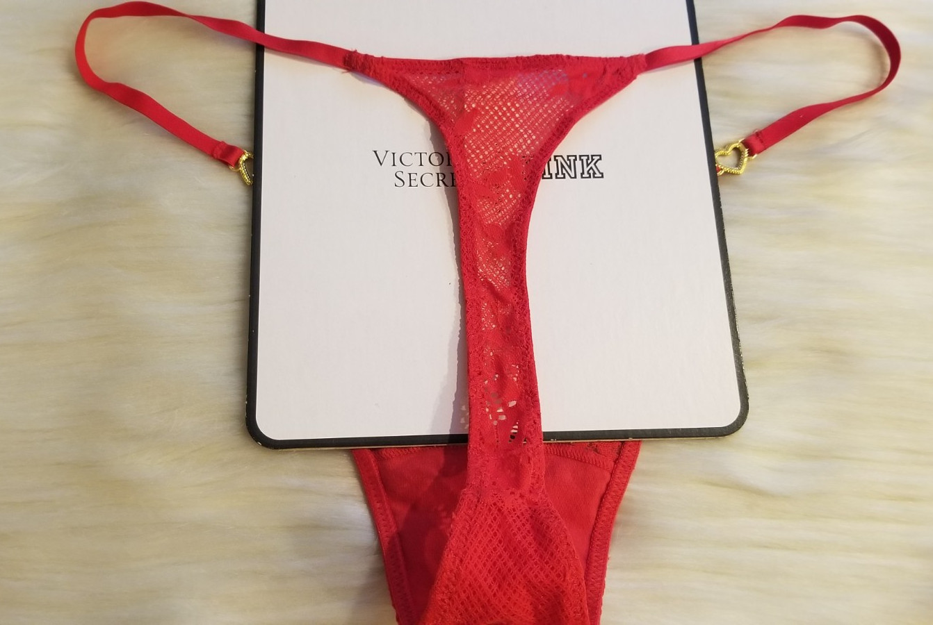 VICTORIA’S SECRET DREAM ANGELS HEART HARDWARE LACE THONG PANTY XL RED NWT