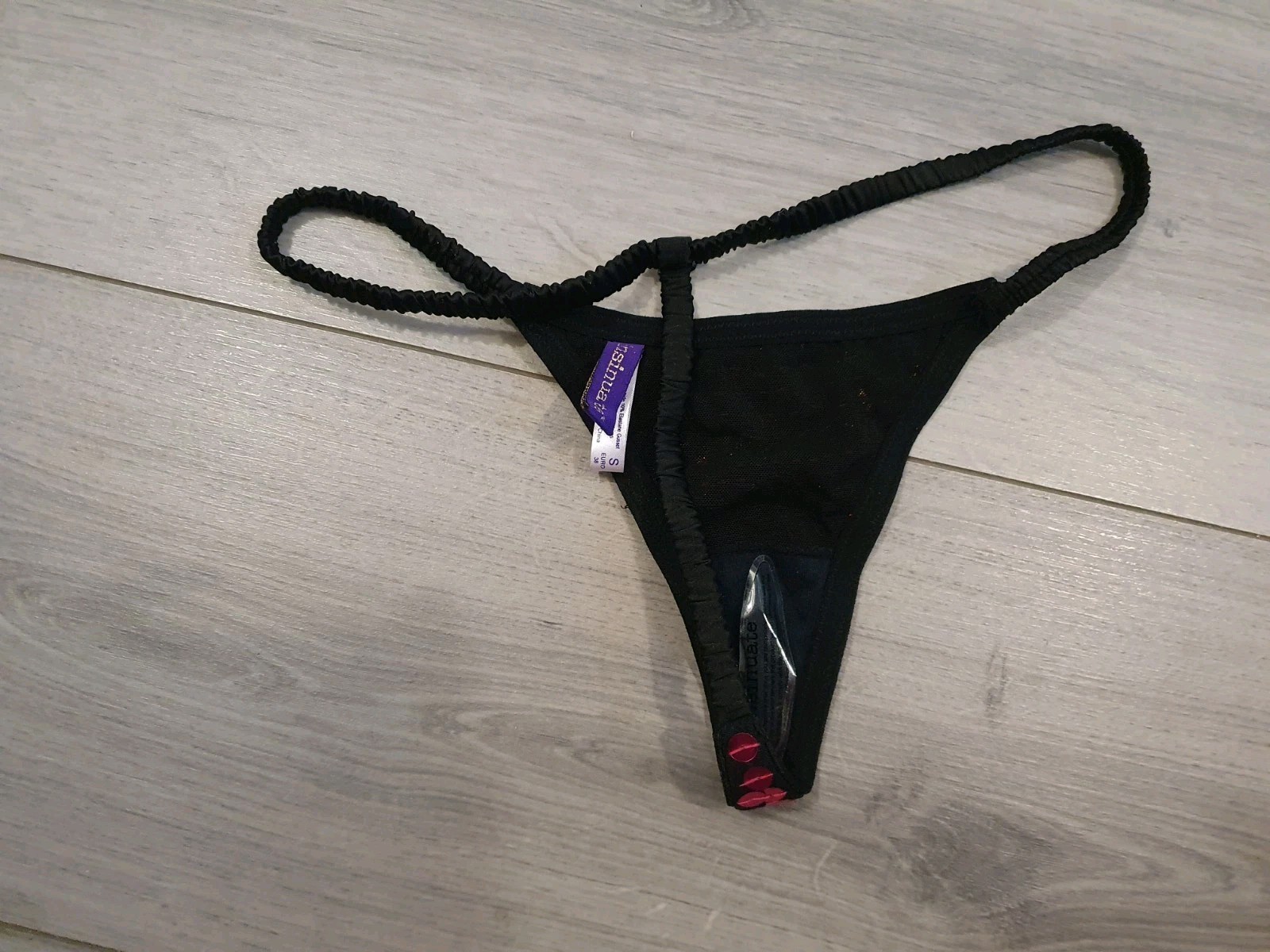 BNWT Vintage Insinuate Showtime Black Satin/Mesh Sequin G StringThong Size Small