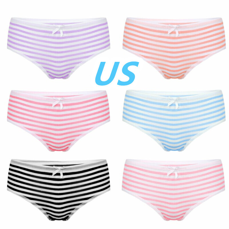 US Women Stripe Cotton Knicker Panties Brief Anime Japanese Cosplay Underwear