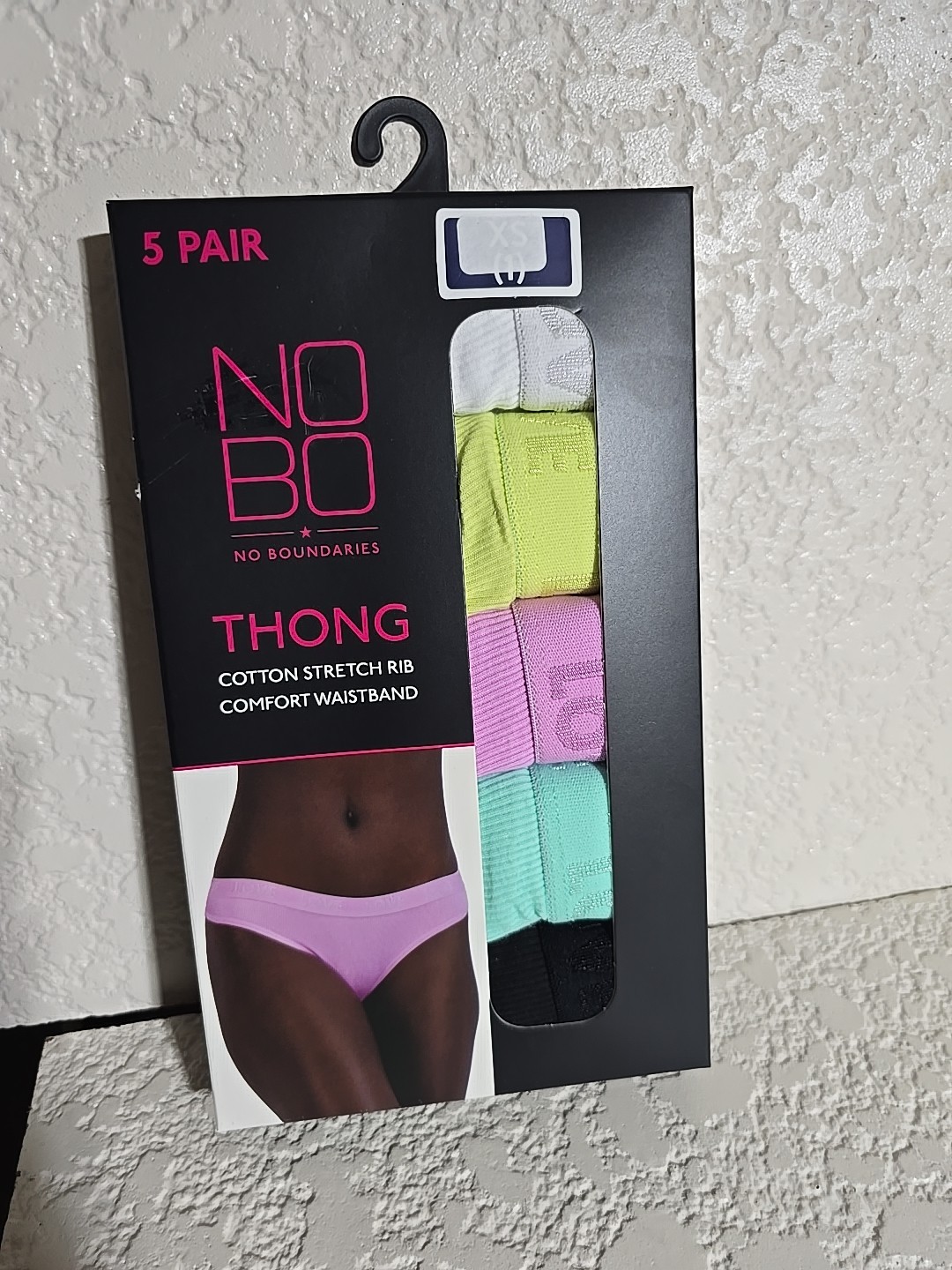 5 PAIR NO BOUNDARIES THONGS WITH COMFORT WAIST TAG FREE COTTON RIB SZ XS (1)