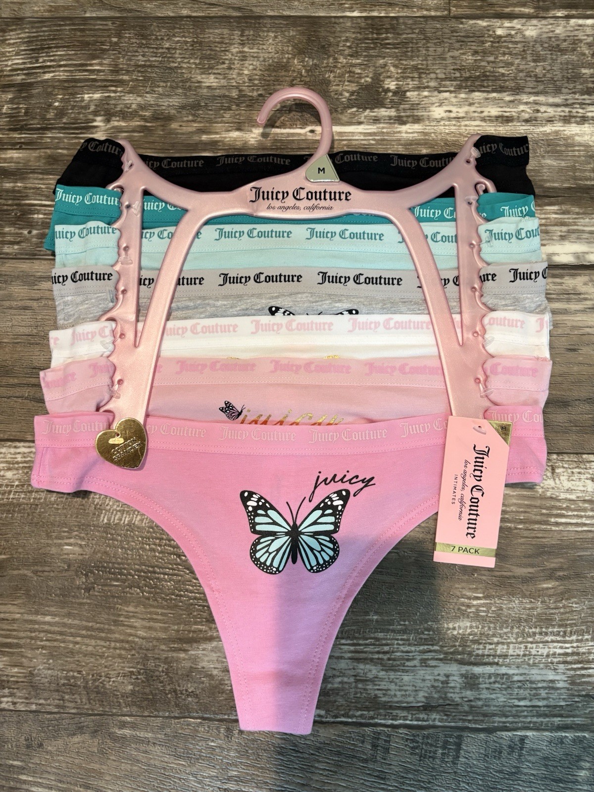 Juicy Couture Butterfly Thong Panties 7 Pack Women’s Size Medium NWT
