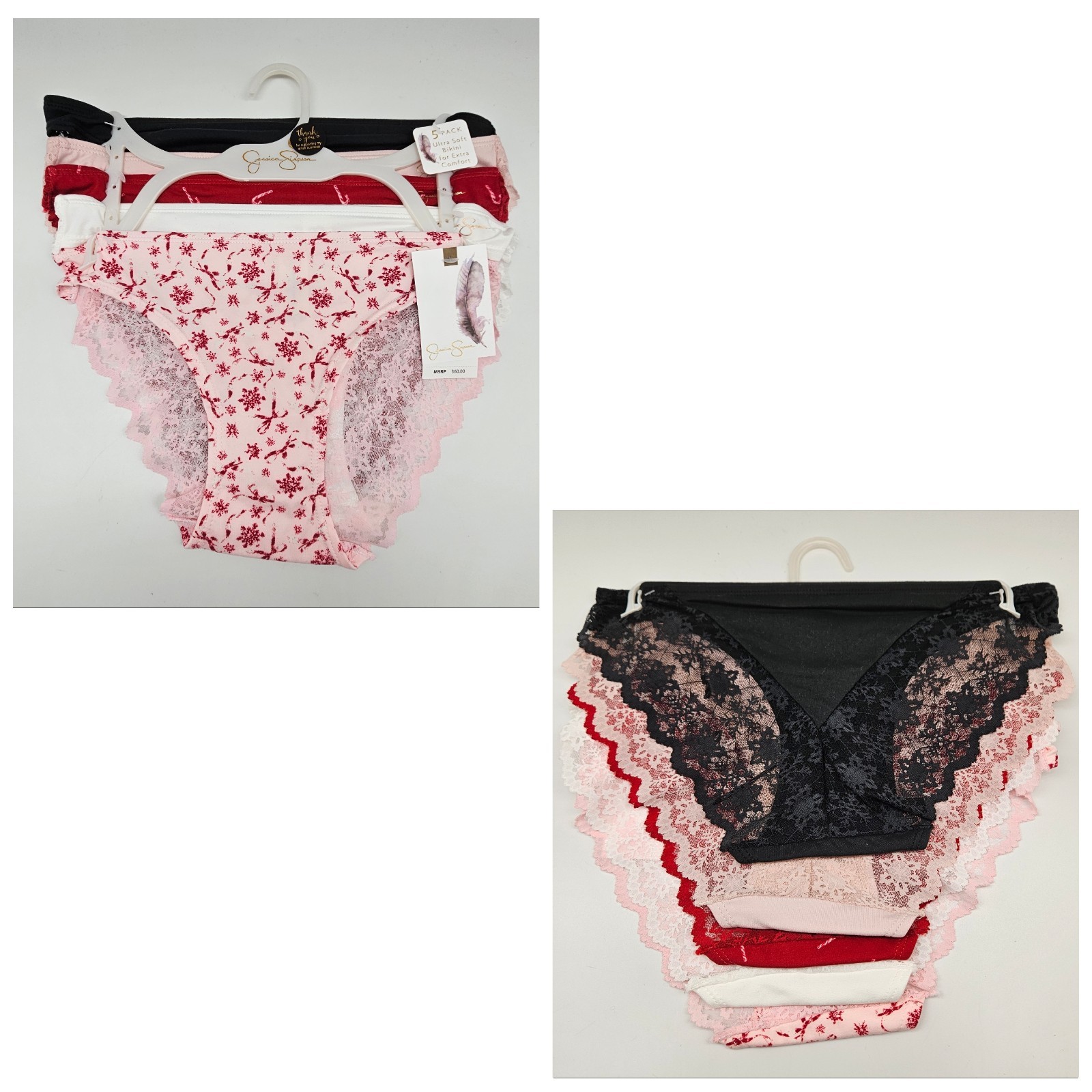 JESSICA SIMPSON 5 Pack Women’s S M L XL Lace Bikini Panties Black Pink Red White