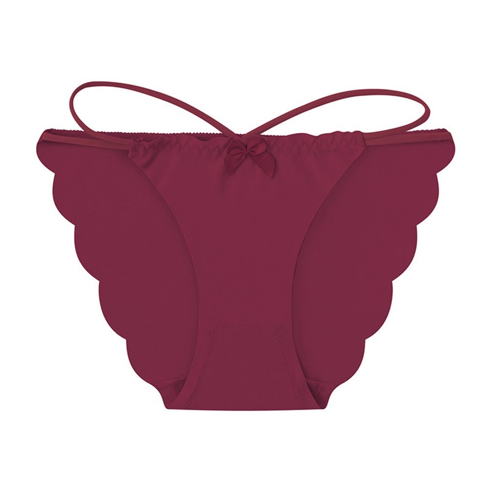 Ladies Seamless Briefs Mid Waist Bowknot Pure Color Ice Silk Polyester Fabric