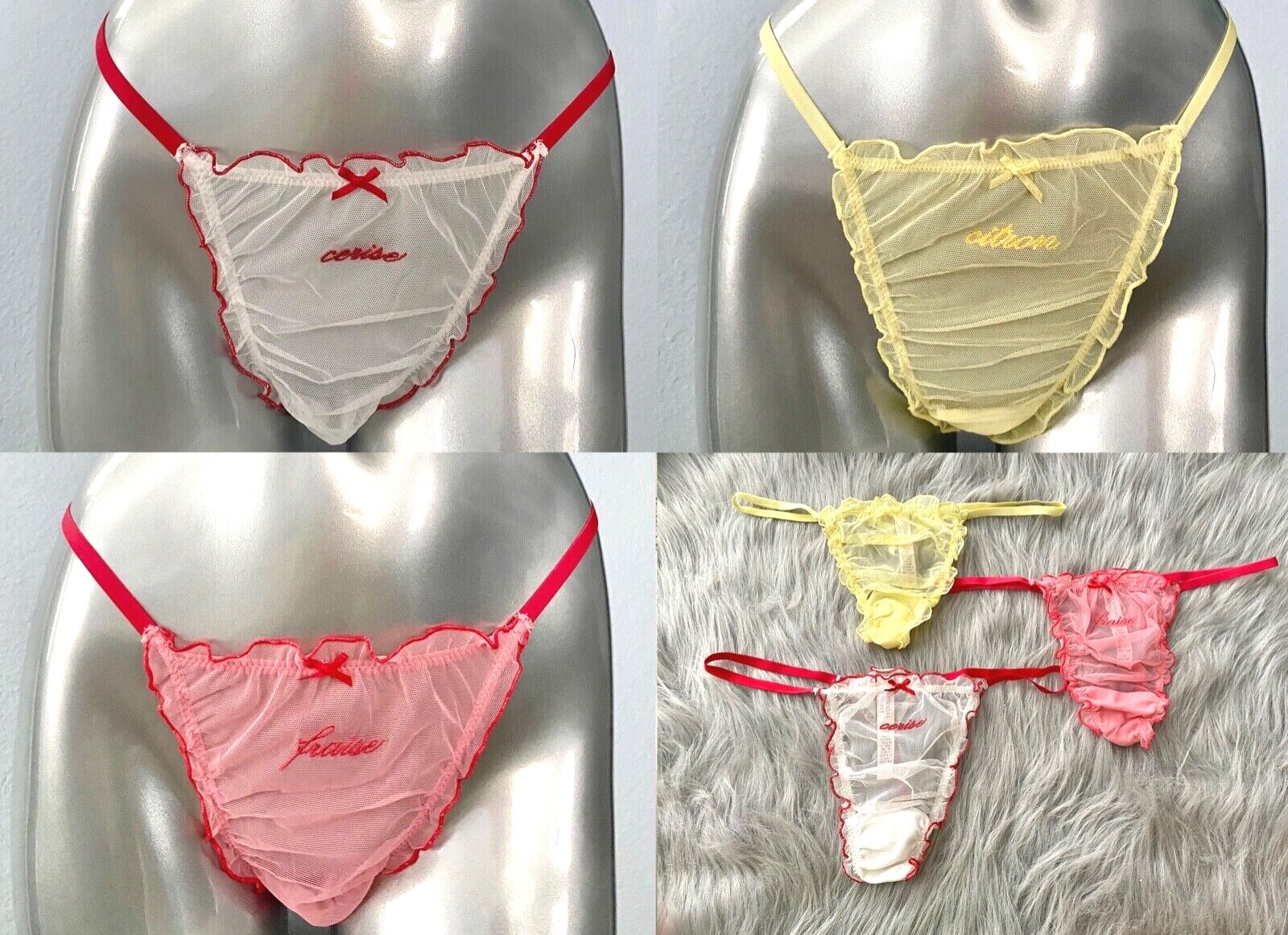 Victoria’s Secret Panties 3 Pack Mesh Ruffled V String Panty XS S M L XL 2XL