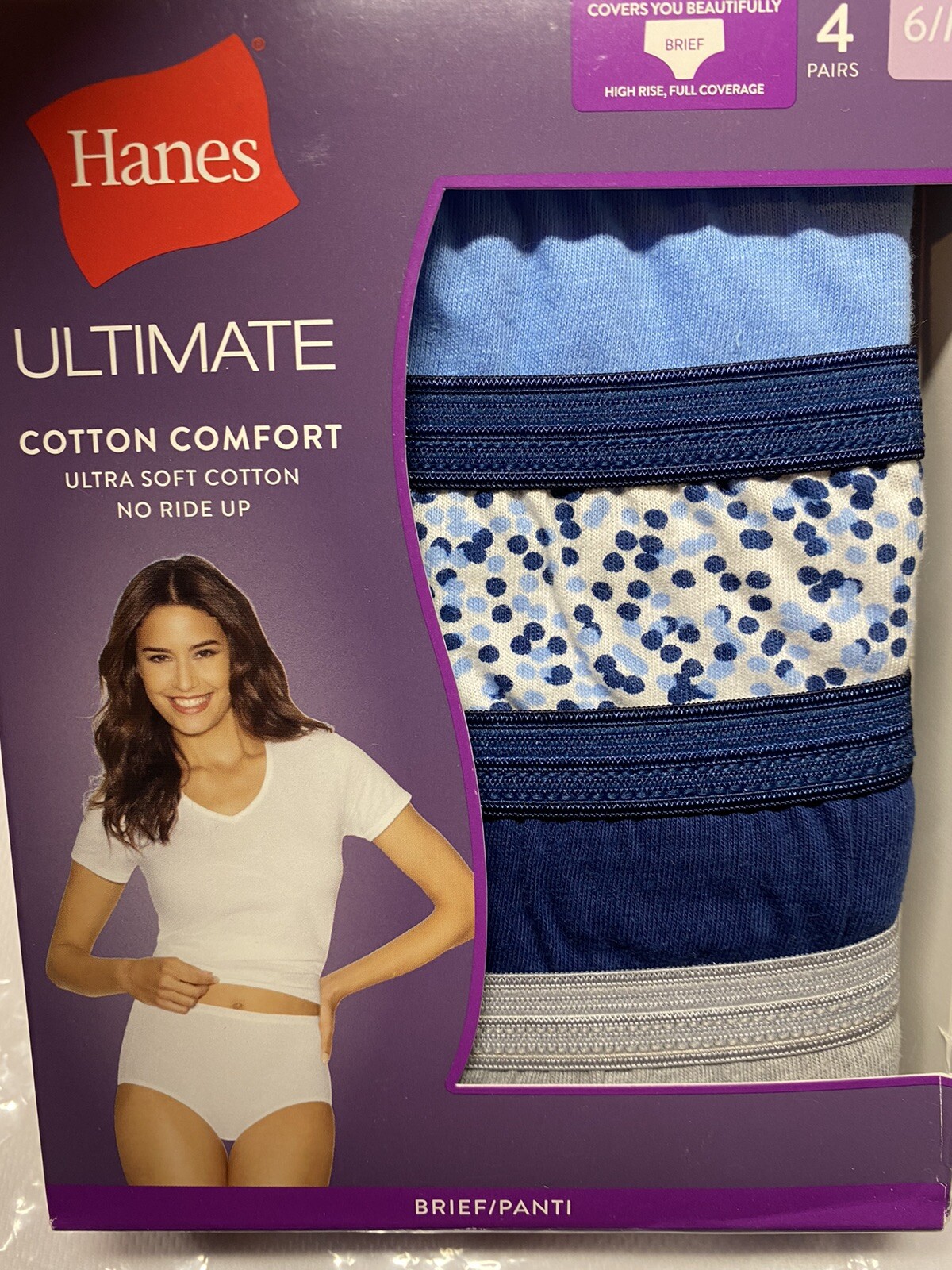 Hanes Women’s Ultimate Cotton Comfort Brief Panties 4-Pack, Size 6/M