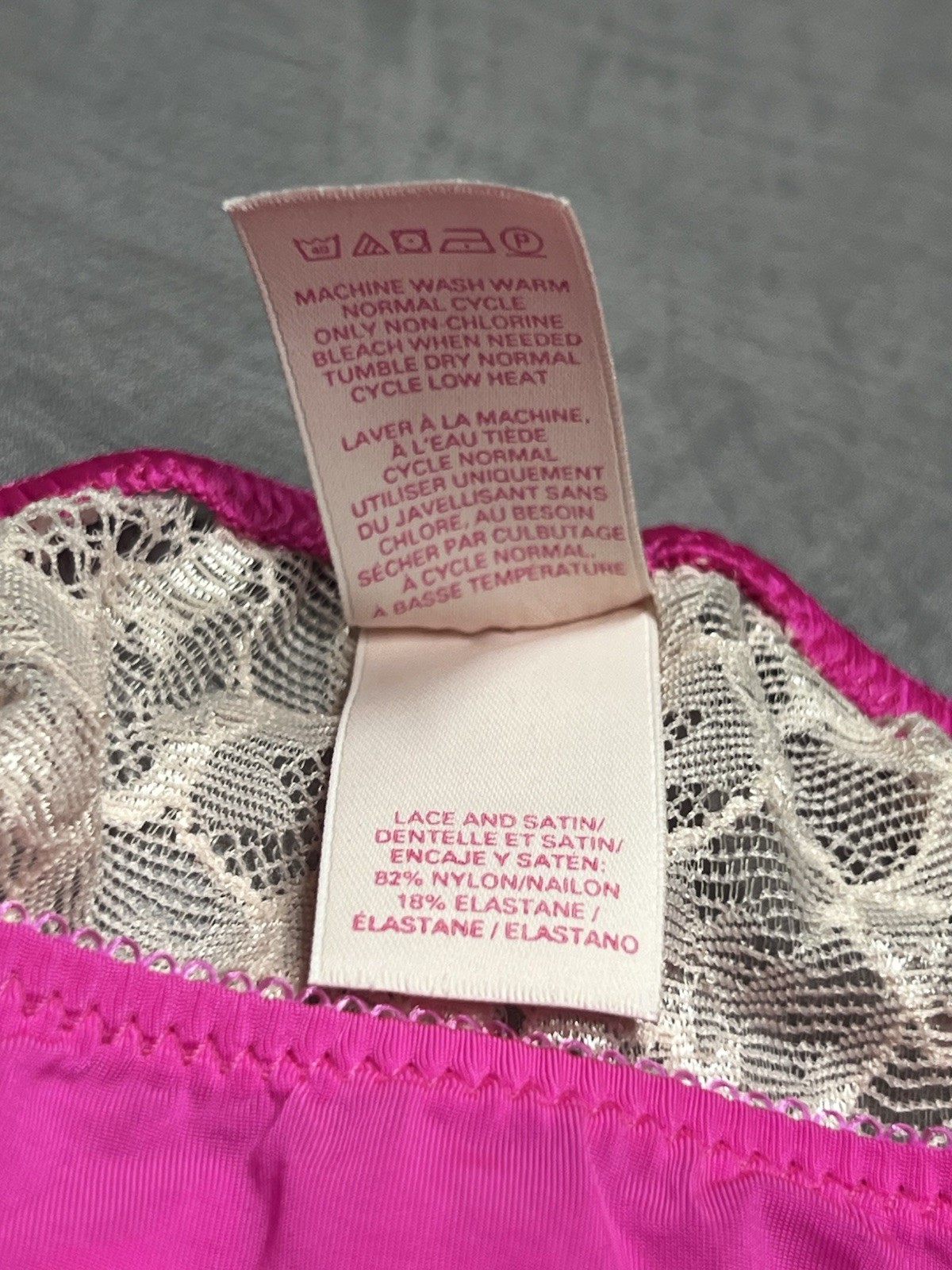 VINTAGE VICTORIA’S SECRET SILKY SMOOTH SATIN THONG PANTY FUCHSIA PINK L NEW
