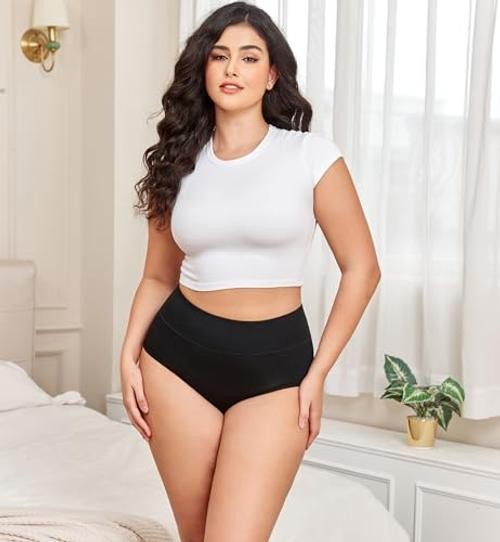 Plus Size Underwear for Women XL-5XL Cotton High Waist XX-Large Plus 4 Balck
