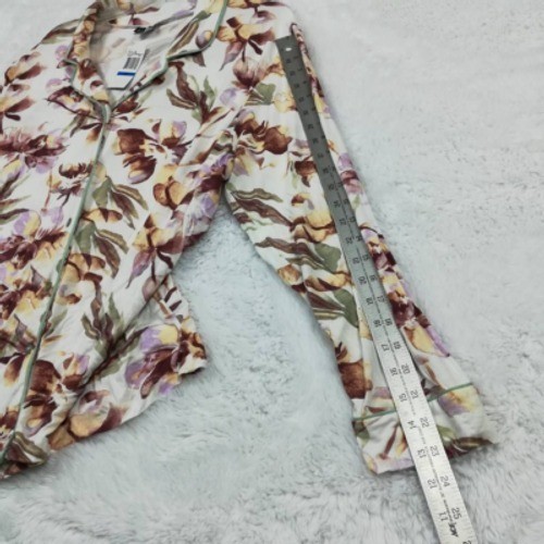 Felina Pajama Top Womens White Multicolor Floral Stretch Collared Button XL New