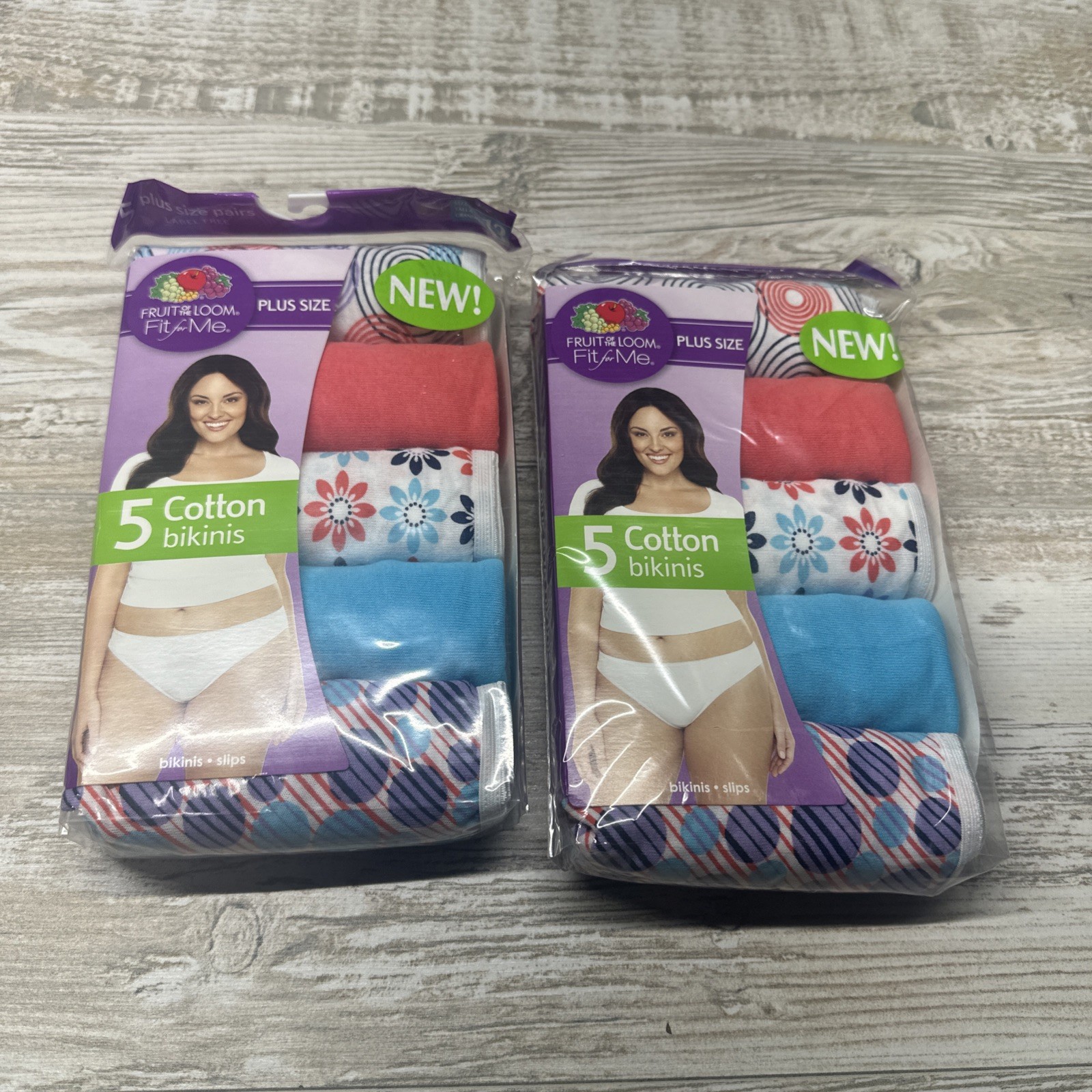 2 Packs 5 Pairs Fruit of the Loom Fit for Me Cotton Bikinis Plus Size 13 6X NOS