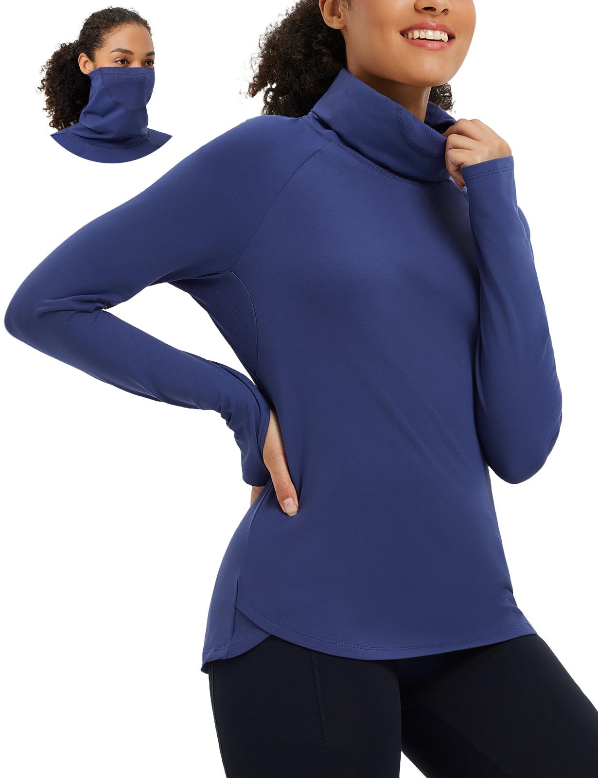 baleaf Women’s Thermal Turtleneck Fleece Base Layer for Ski/Hike, Navy Blue L