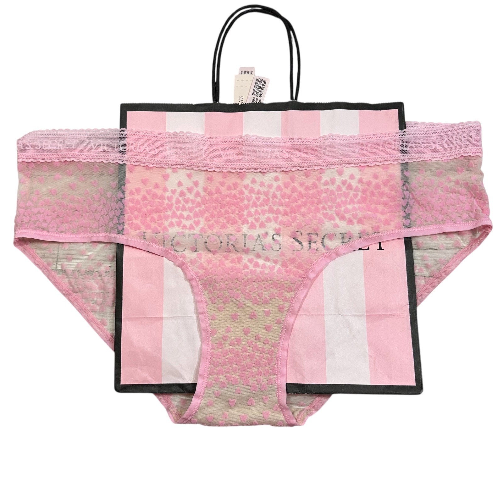 NEW Victoria’s Secret Pink Heart Lace Hiphugger Hipster Panty Large